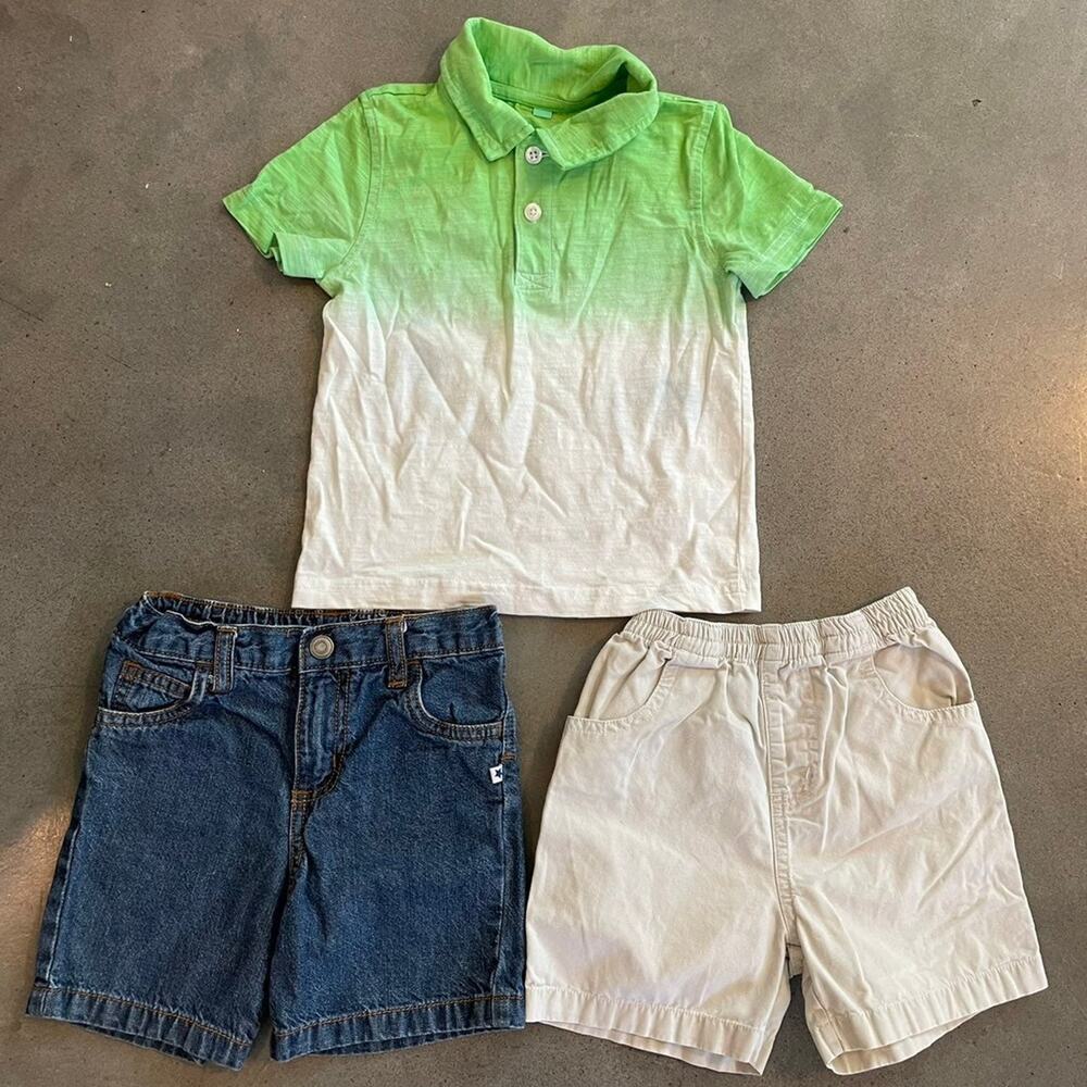 Carters denim shorts circo khaki green tie dye polo tee boys 18 Mo bundle